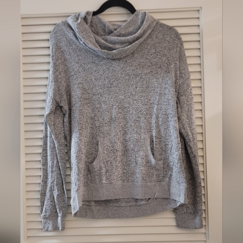 Inspired Hearts - Grey Cowl-Neckline Long-Sleeve Top With Front Pocket